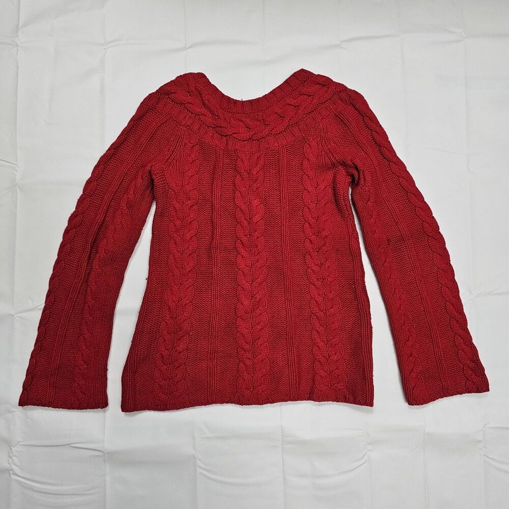 VINTAGE‎ Old Navy Women Small Wool Cotton Red Sweater Knit Pullover - Picture 3 of 5